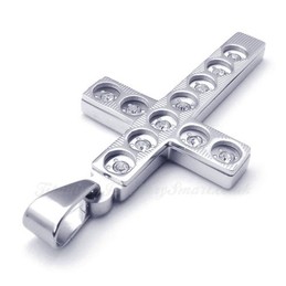 Titanium Cross Pendant Necklace With Concave Dot (Free Chain)
