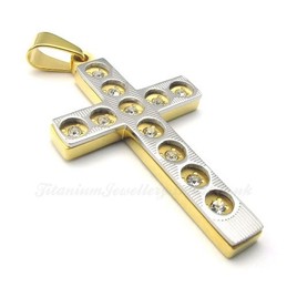 Titanium Cross Pendant Necklace With Concave Dot (Free Chain)