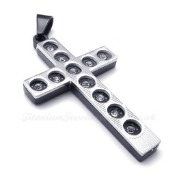 Titanium Cross Pendant Necklace With Concave Dot (Free Chain)