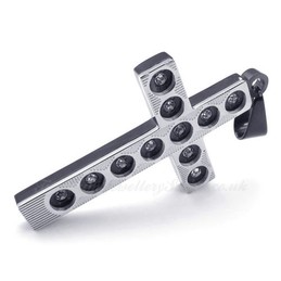 Titanium Cross Pendant Necklace With Concave Dot (Free Chain)
