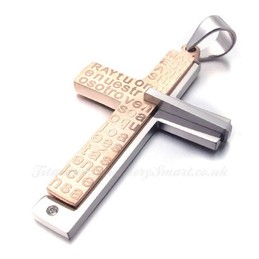 English Alphabet Titanium Cross Pendant Necklace (Free Chain)