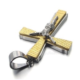 Jesus Titanium Cross Pendant Necklace With Small Dots (Free Chain)