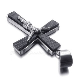Jesus Titanium Cross Pendant Necklace With Small Dots (Free Chain)