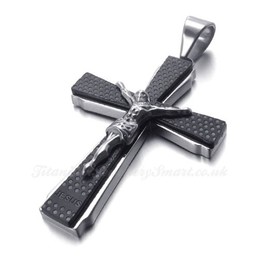 Jesus Titanium Cross Pendant Necklace With Small Dots (Free Chain)