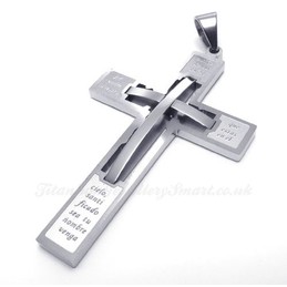 Large Titanium Cross Pendant Necklace Embedded Small Cross (Free Chain)