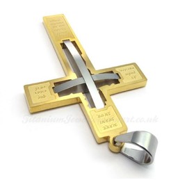 Large Titanium Cross Pendant Necklace Embedded Small Cross (Free Chain)