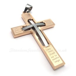 Large Titanium Cross Pendant Necklace Embedded Small Cross (Free Chain)