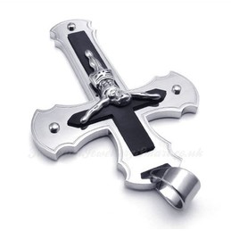 Titanium Double Jesus Cross Pendant Necklace (Free Chain)