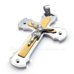 Double Titanium Jesus Cross Pendant Necklace (Free Chain)