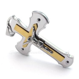 Double Titanium Jesus Cross Pendant Necklace (Free Chain)