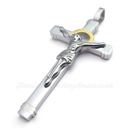 Titanium Jesus Cross Pendant Necklace With Gold Ring  (Free Chain)