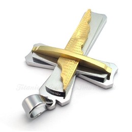 Titanium Three Cross Pendant Necklace (Free Chain)