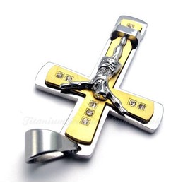 Jesus Titanium Cross Pendant Necklace With Zircon (Free Chain)