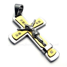 Jesus Titanium Cross Pendant Necklace With Zircon (Free Chain)