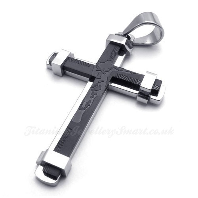 Fashion Double Color Titanium Cross Pendant Necklace (Free Chain)