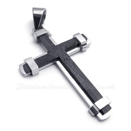 Fashion Double Color Titanium Cross Pendant Necklace (Free Chain)
