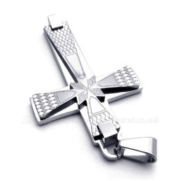 Fashion Titanium Cross Pendant Necklace With Small Rhombus Pattern (Free Chain)