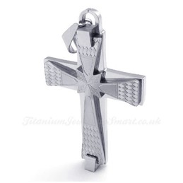 Fashion Titanium Cross Pendant Necklace With Small Rhombus Pattern (Free Chain)