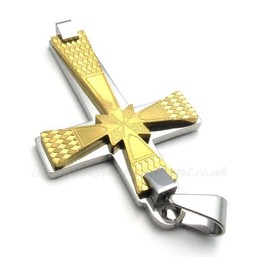Fashion Titanium Cross Pendant Necklace With Small Rhombus Pattern (Free Chain)