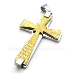 Fashion Titanium Cross Pendant Necklace With Small Rhombus Pattern (Free Chain)