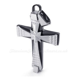 Fashion Titanium Cross Pendant Necklace With Small Rhombus Pattern (Free Chain)