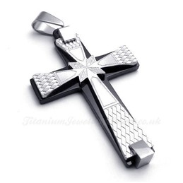 Fashion Titanium Cross Pendant Necklace With Small Rhombus Pattern (Free Chain)