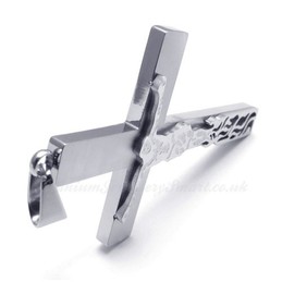 Jesus Silver Titanium Cross Pendant Necklace (Free Chain)