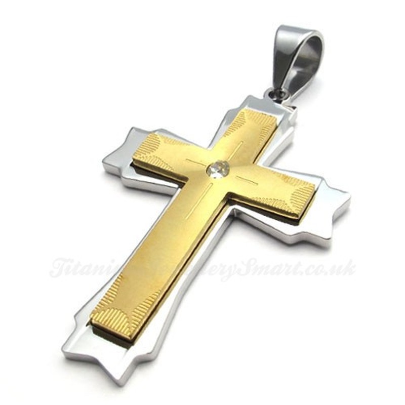 Fashion Titanium Two Cross Combination Pendant Necklace (Free Chain)