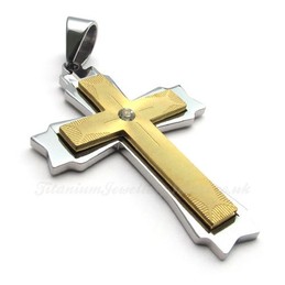 Fashion Titanium Two Cross Combination Pendant Necklace (Free Chain)