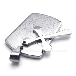 Titanium Cross Pendant Necklace With Scripture (Free Chain)