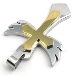 Two Titanium Cross Pendant Necklace With Wings (Free Chain)