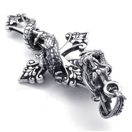 Dragon Titanium Cross Pendant Necklace (Free Chain)