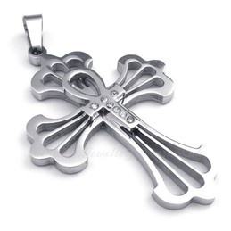 Flower Titanium Cross Pendant Necklace (Free Chain)