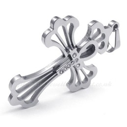 Flower Titanium Cross Pendant Necklace (Free Chain)