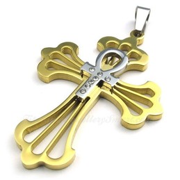 Gold Titanium Cross Pendant Necklace (Free Chain)