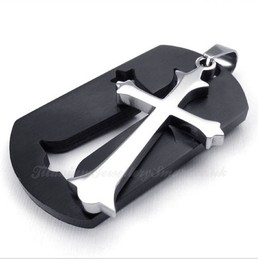Black Cards Titanium Silver Cross Pendant Necklace (Free Chain)