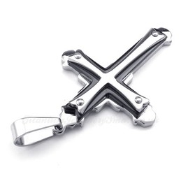 Three Tier Titanium Cross Pendant Necklace (Free Chain)