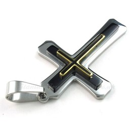 Three Tier Titanium Cross Pendant Necklace (Free Chain)