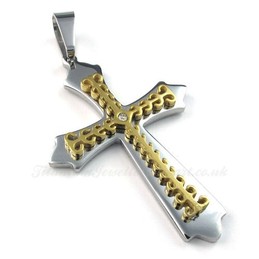 Gold Titanium Cross Pendant Necklace (Free Chain)