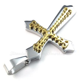 Gold Titanium Cross Pendant Necklace (Free Chain)