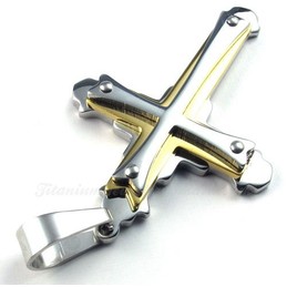 Gold Silver Titanium Three Cross Pendant Necklace (Free Chain)