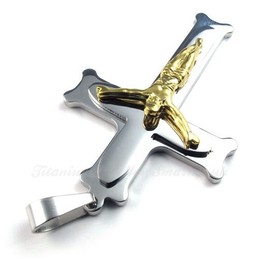 Jesus Titanium Silver Cross Pendant Necklace (Free Chain)