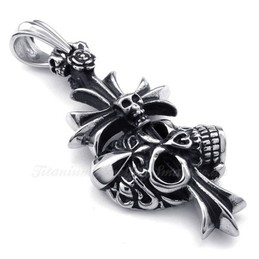Titanium Skull Cross Pendant Necklace (Free Chain)