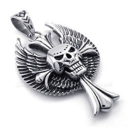 Titanium Wings Skull Cross Pendant Necklace (Free Chain)