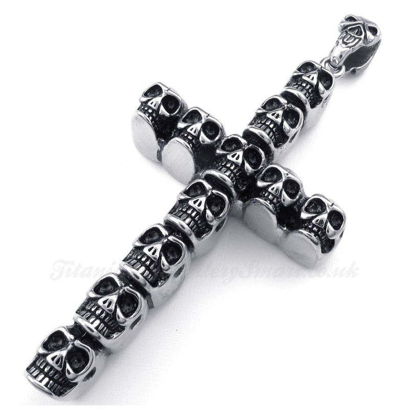 Titanium Skull Cross Pendant Necklace (Free Chain)