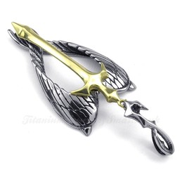 Wings Titanium Gold Cross Pendant Necklace (Free Chain)