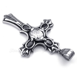 White Zircon Titanium Cross Pendant Necklace (Free Chain)