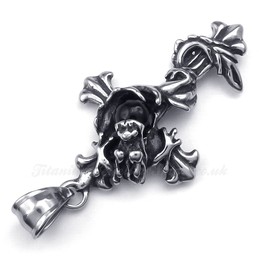 Dragon Black Bead Titanium Cross Pendant Necklace (Free Chain)
