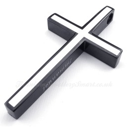 Simple Black White Titanium Cross Pendant Necklace (Free Chain)