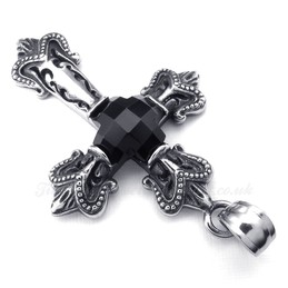 Black Zircon Cross Titanium Pendant Necklace (Free Chain)